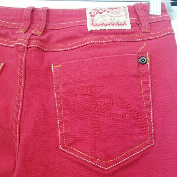 Y2K Chip & Pepper C7P Laguna Beach Flare Red Denim Wide Leg Low Rise - Picture 3 of 13
